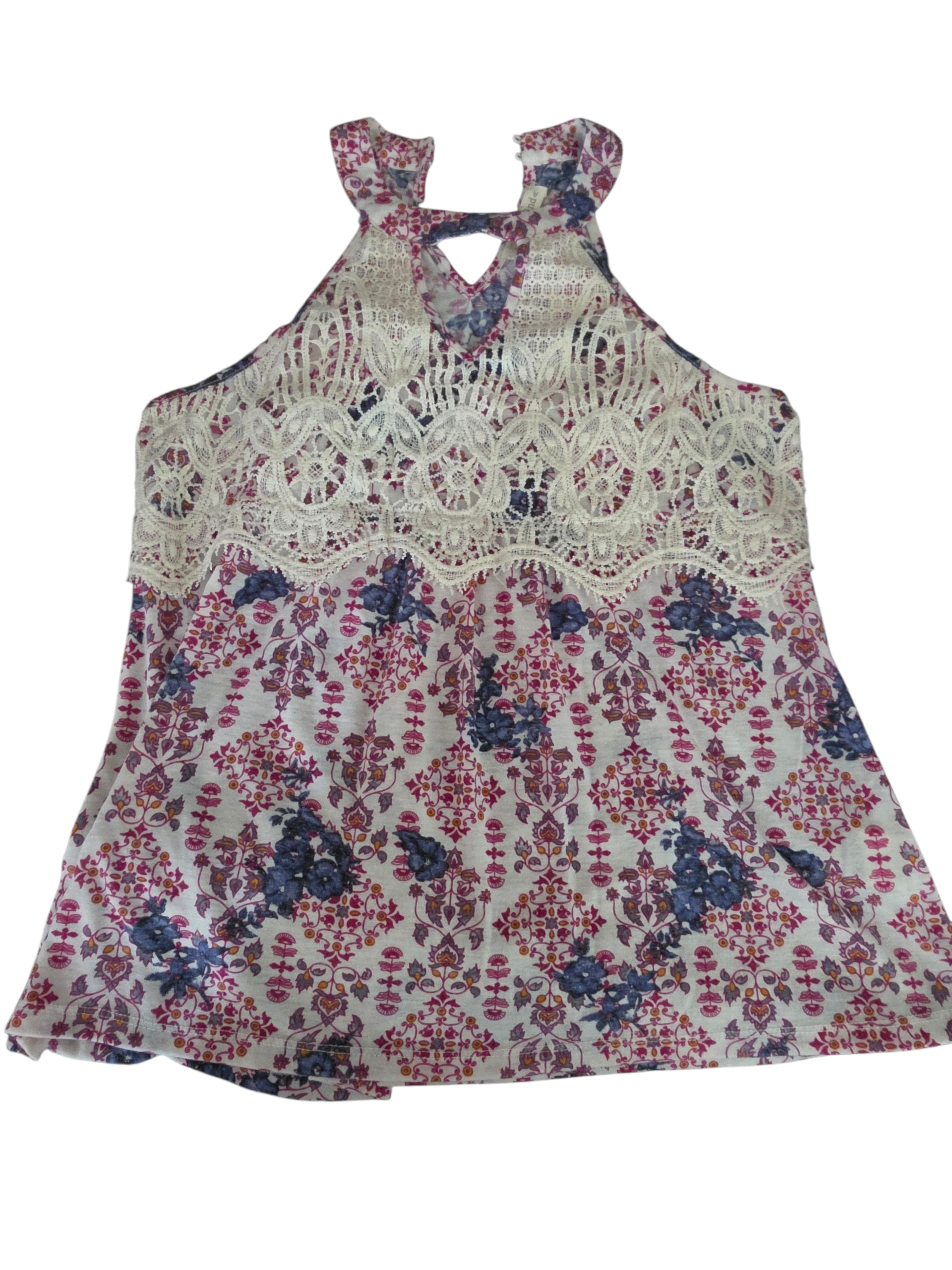 Vintage Style Boho Crochet Lace Halter Top | Floral Paisley Keyhole Tank Size Small