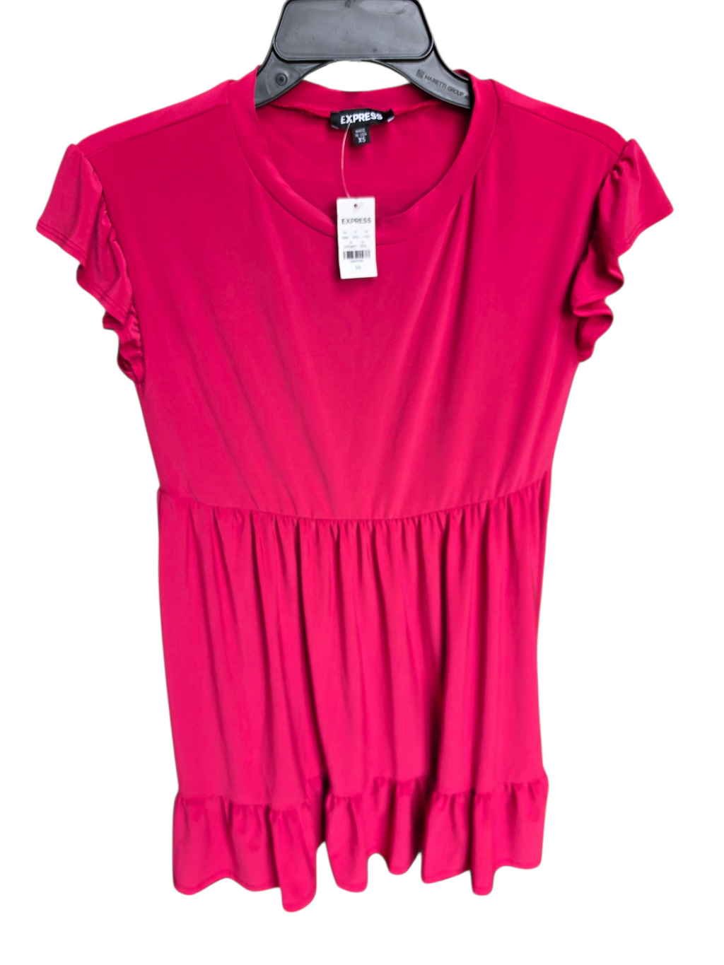 Express Crew Neck Ruffle Mini Babydoll Dress - Hot Pink Slay Size XS