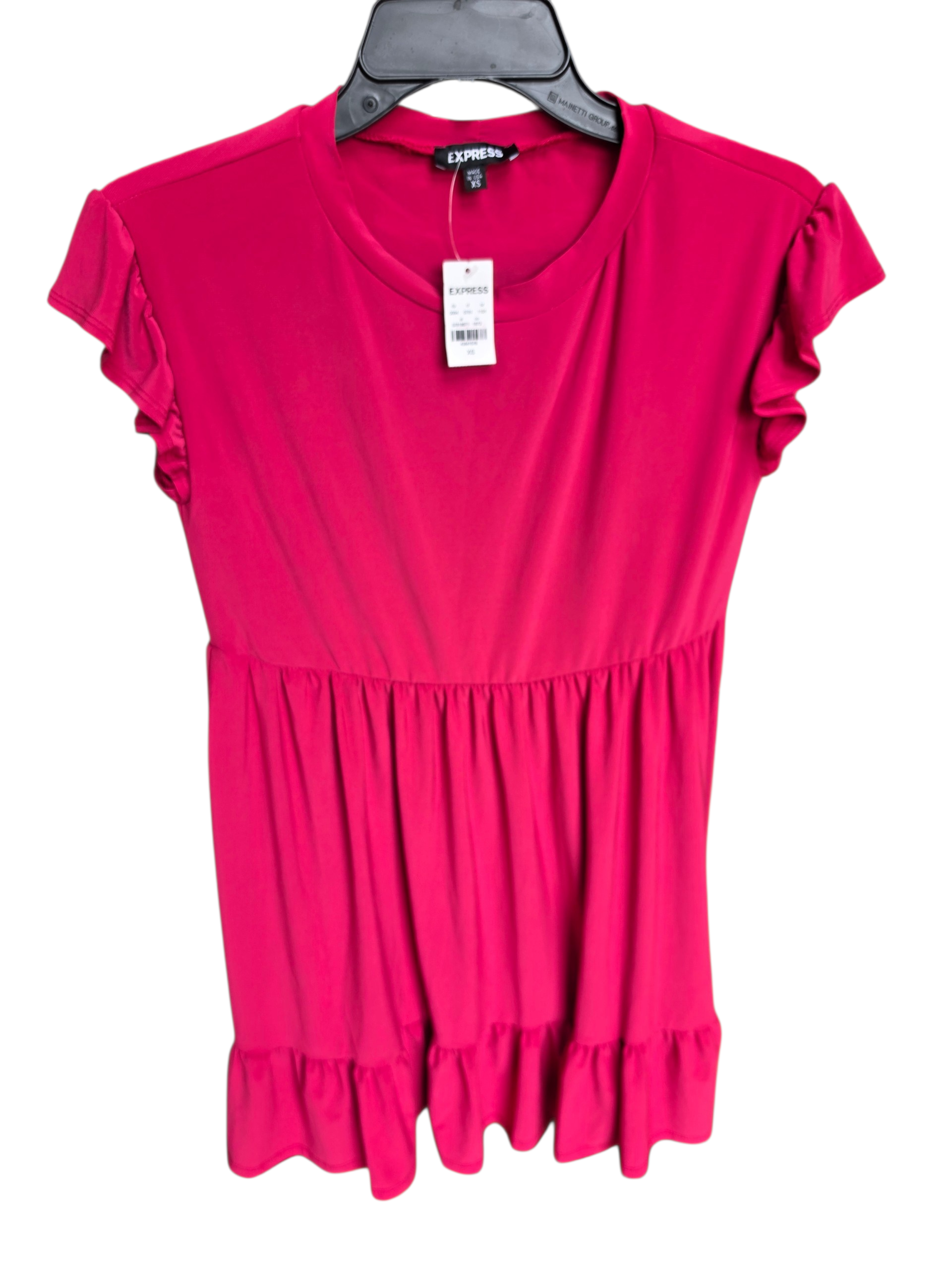 Express Crew Neck Ruffle Mini Babydoll Dress - Hot Pink Slay Size XS