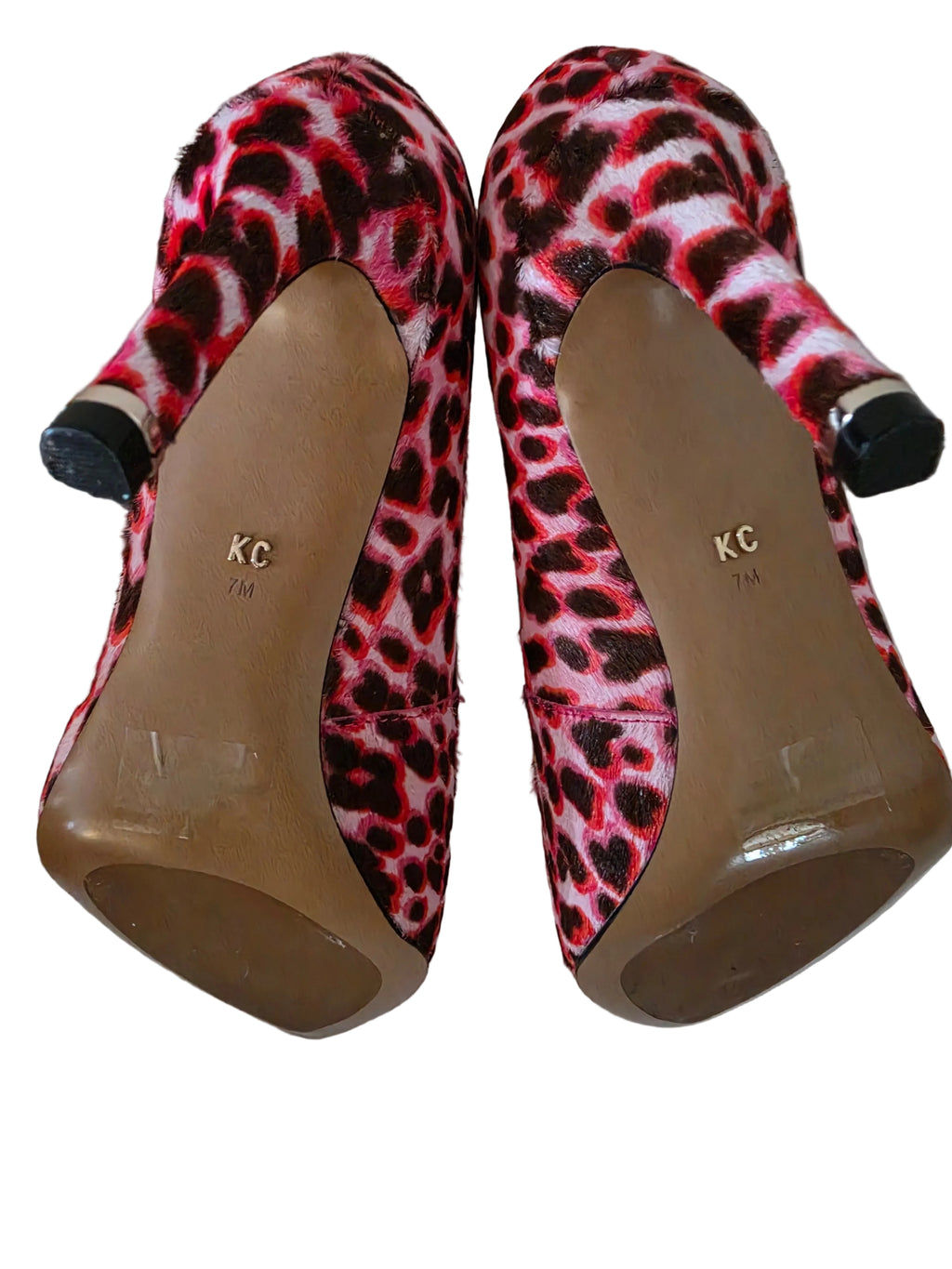 Kenneth Cole New York Riley 85 Bubble Gum Pink Leopard Calf Hair Pumps - Size 7M