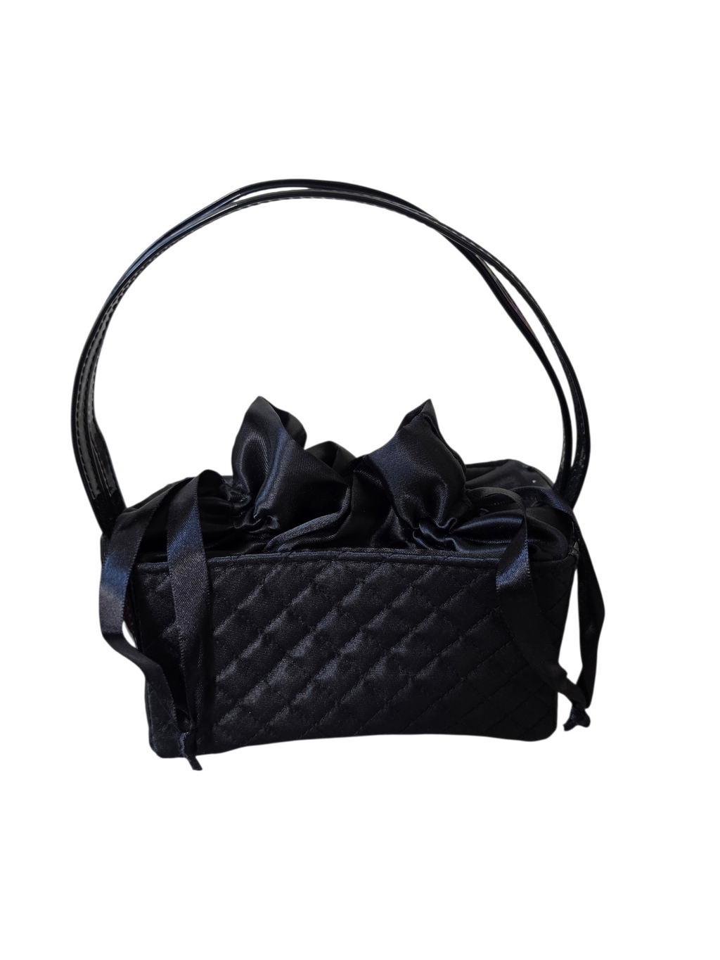 Vintage Estée Lauder Black Quilted Satin Drawstring Mini Evening Bag