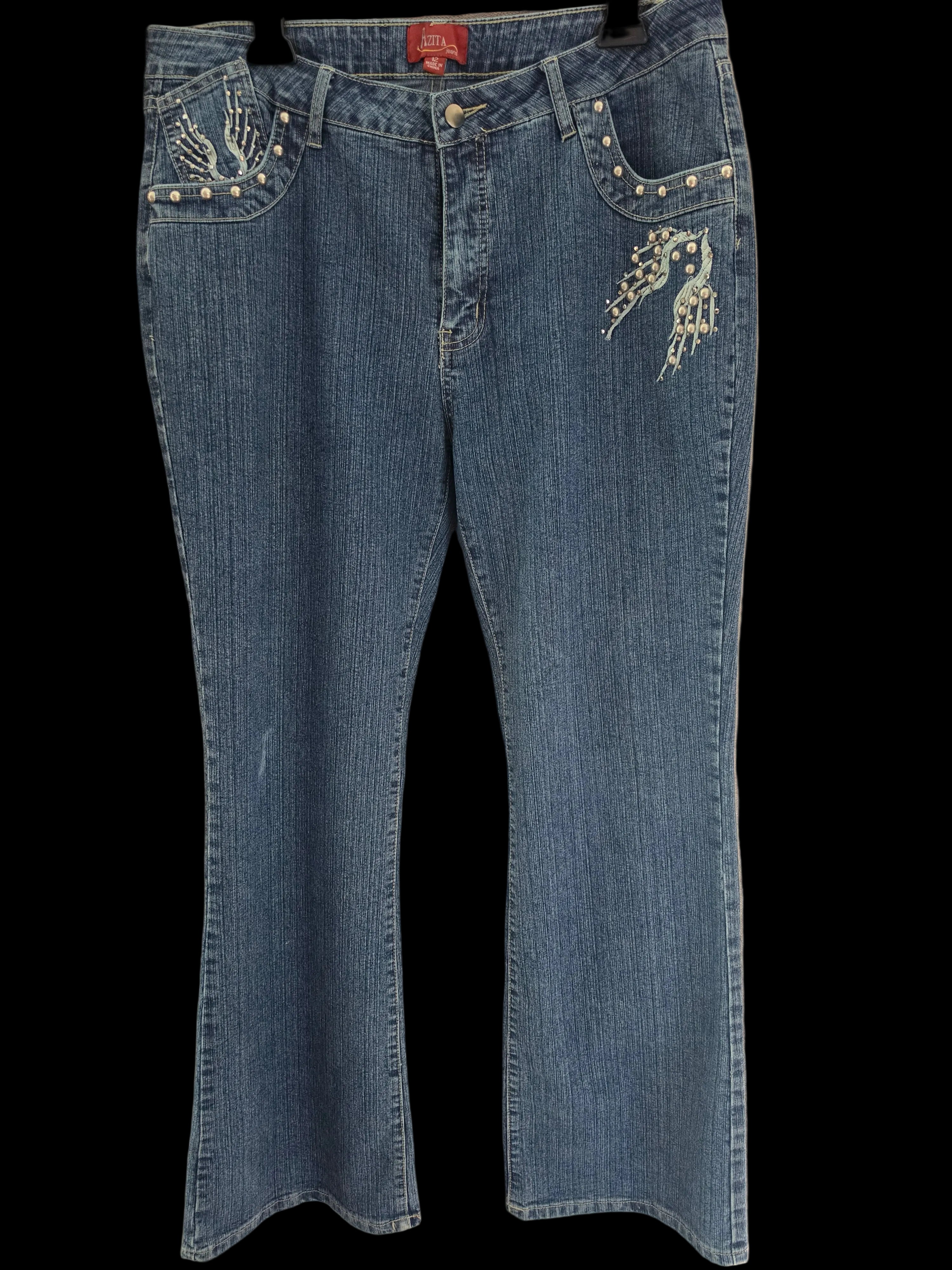 Vintage Azita Y2K Embellished Bootcut Jeans – Beaded Wing Design Size 12