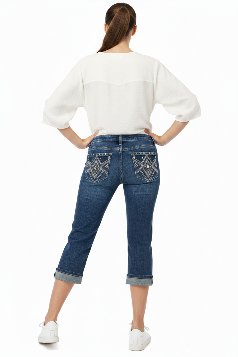 Grace in LA Women's Rhinestone Embellished Jeans Medium Wash Stretch Denim Size 5