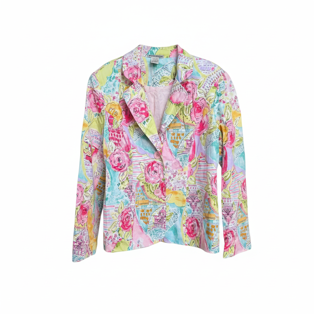 Notches Vintage Scenic Floral Blazer - Maximalist Art Print - Large