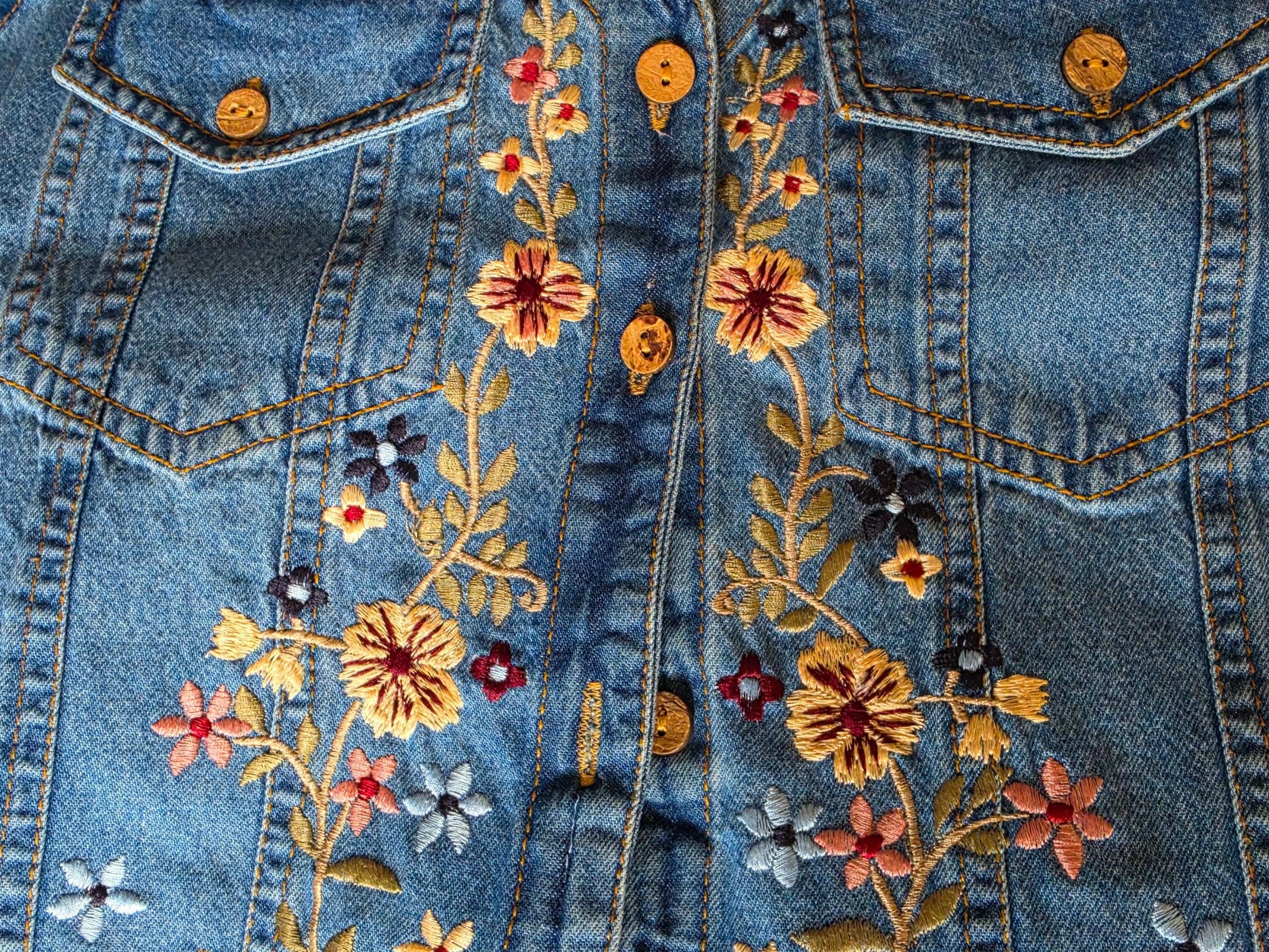 Vintage 90s Studio West Floral Embroidered Denim Vest – Boho Cottagecore Size Large
