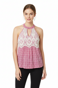 Rewind Vintage-Style Halter Tank Top with Crochet Lace Overlay