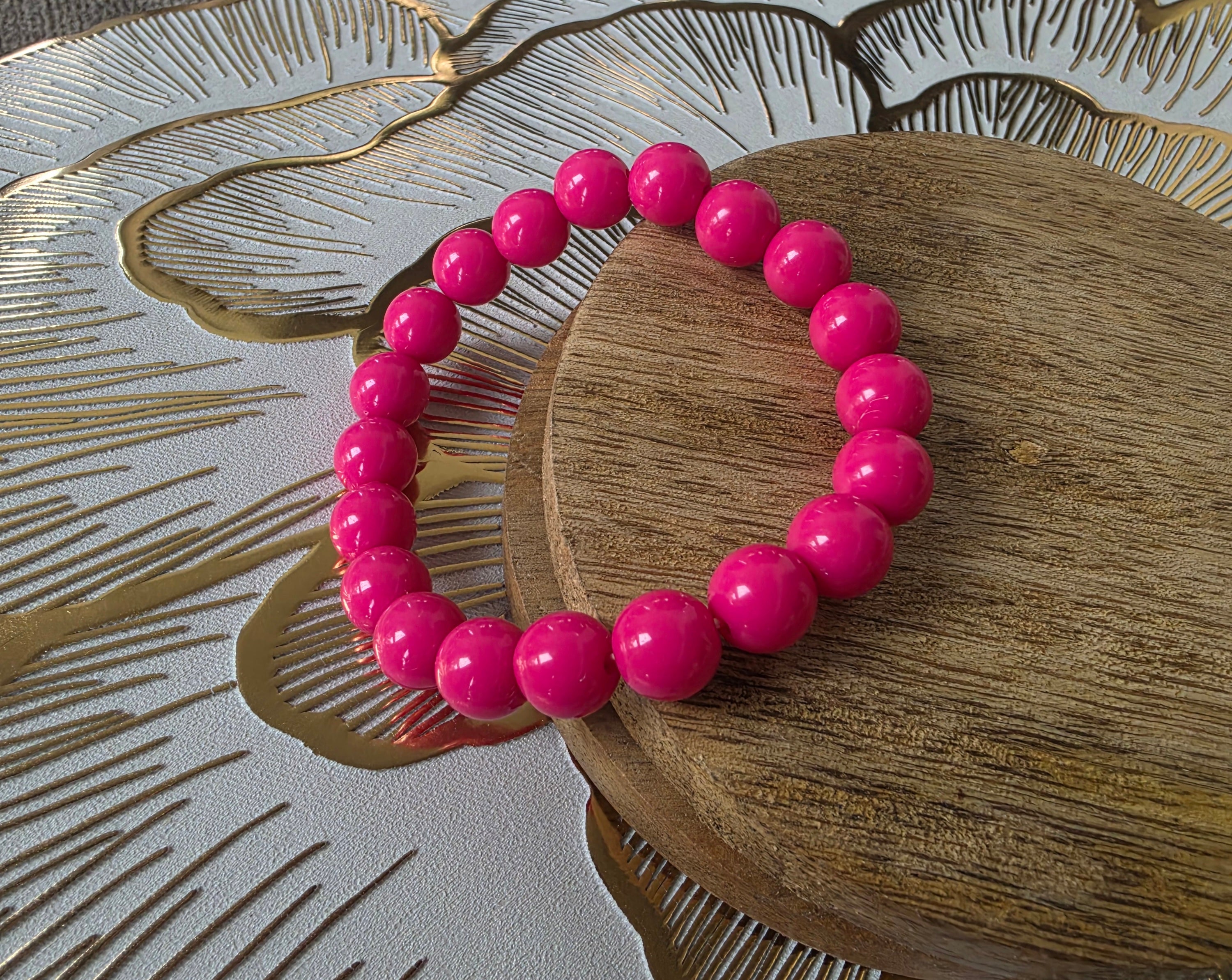 Y2K Pop Art Bright Pink Beaded Bracelet