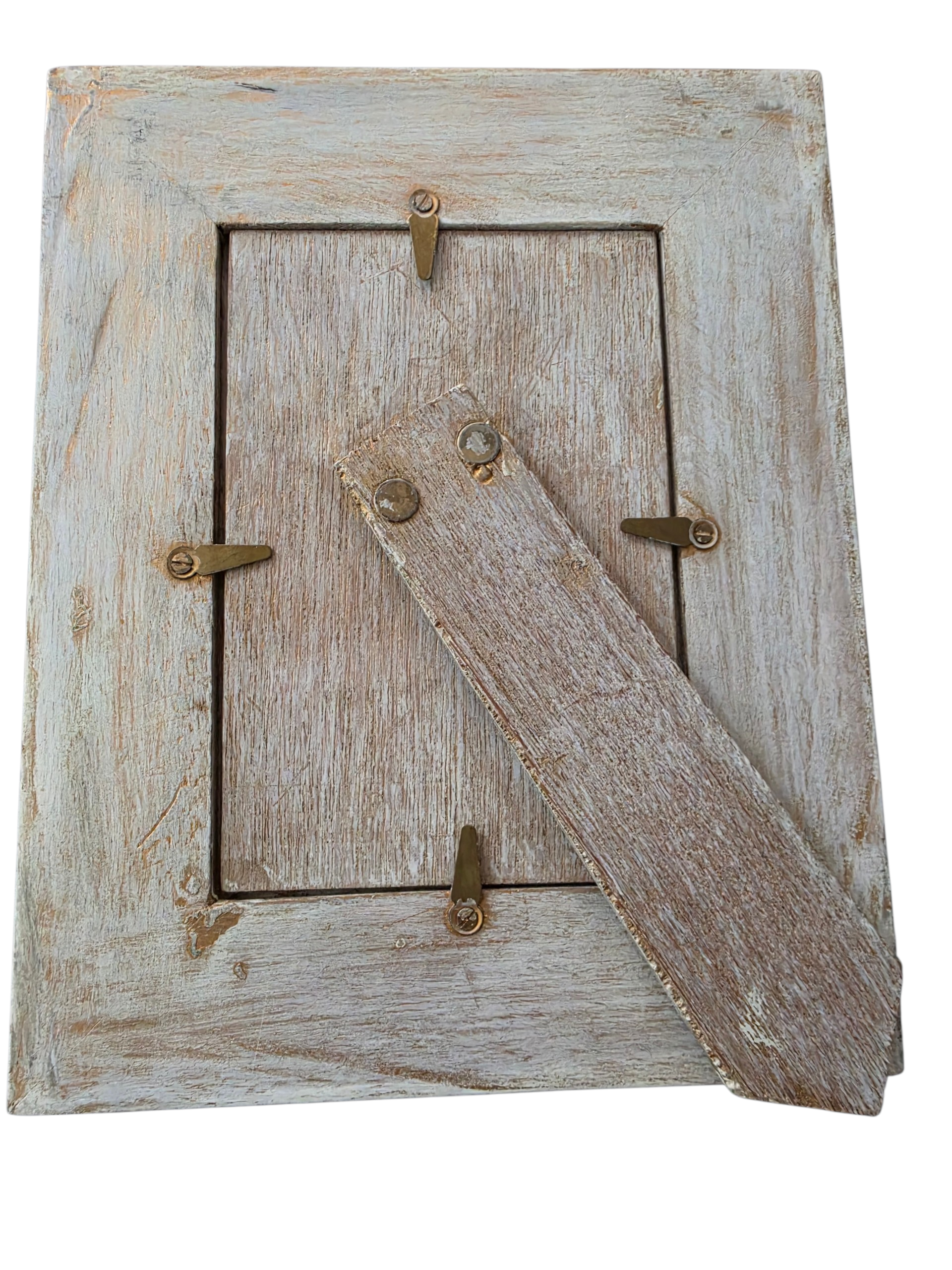 Hand-Carved Indian Mango Wood Picture Frame - Distressed White Finish 4x6