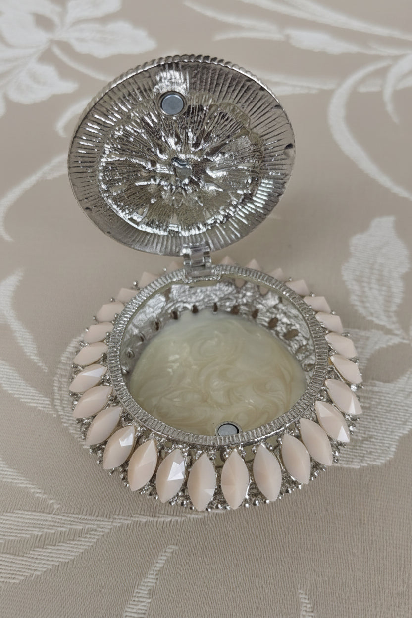 Christian Siriano Silver Tone & Pale Pink Jeweled Flower Hinged Trinket Box