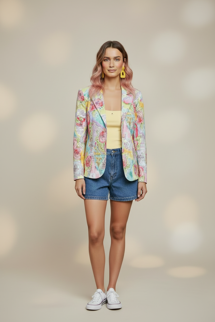 Notches Vintage Scenic Floral Blazer - Maximalist Art Print - Large