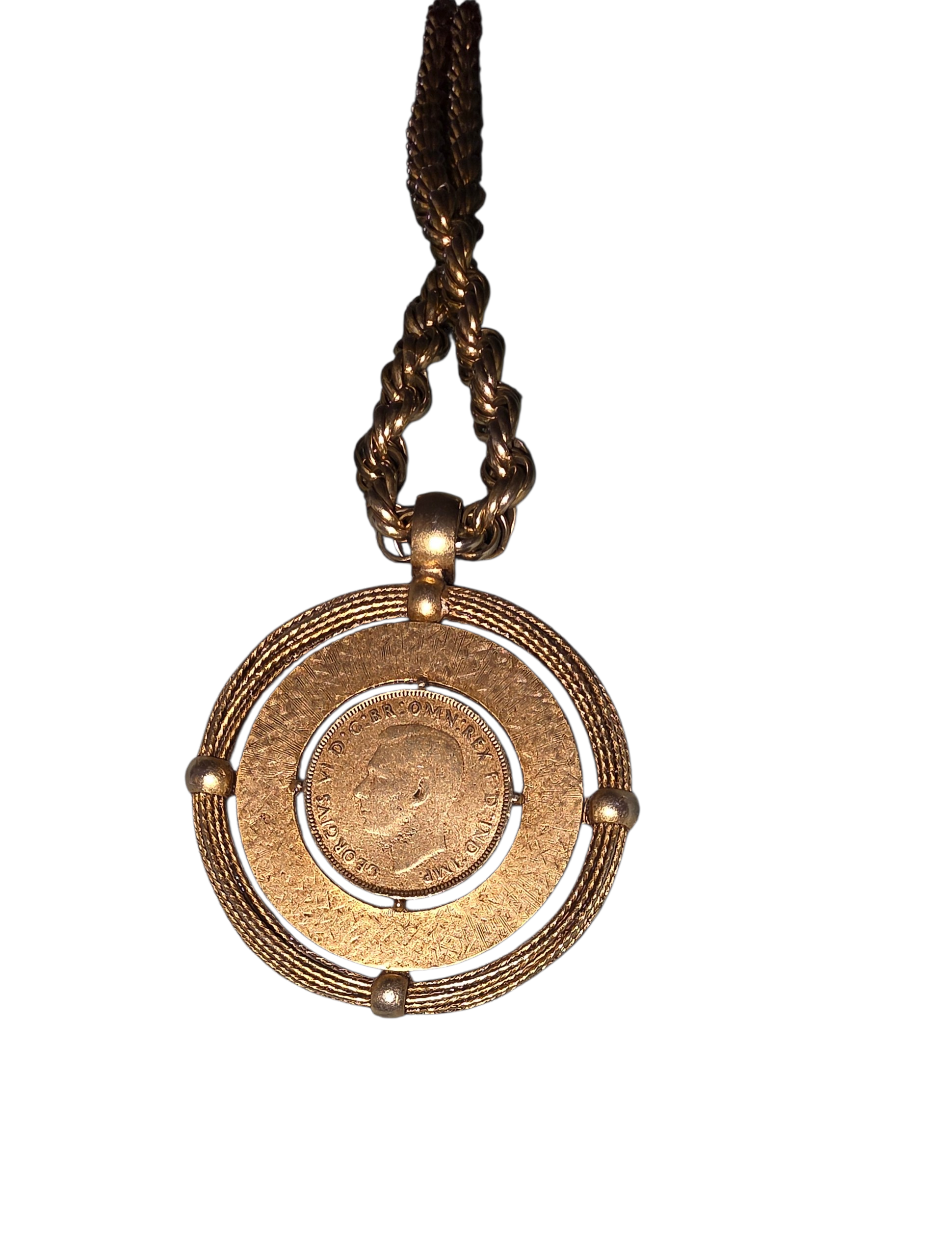 Vintage King George VI Gold Coin Medallion Necklace - Rope Chain Statement Piece