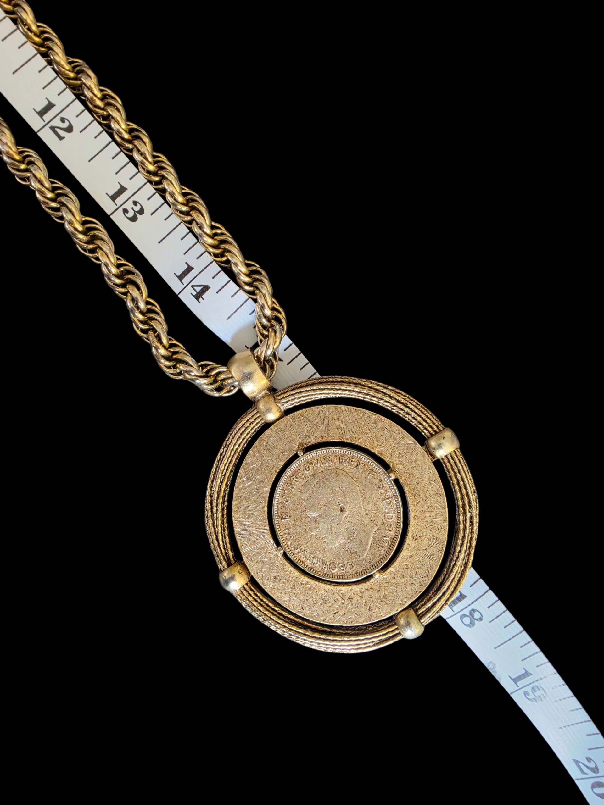 Vintage King George VI Gold Coin Medallion Necklace - Rope Chain Statement Piece