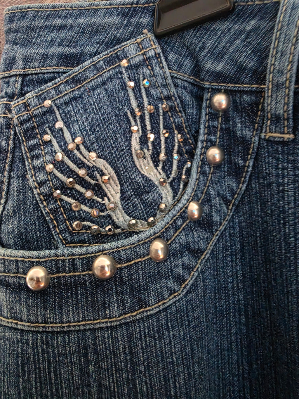 Vintage Azita Y2K Embellished Bootcut Jeans – Beaded Wing Design Size 12