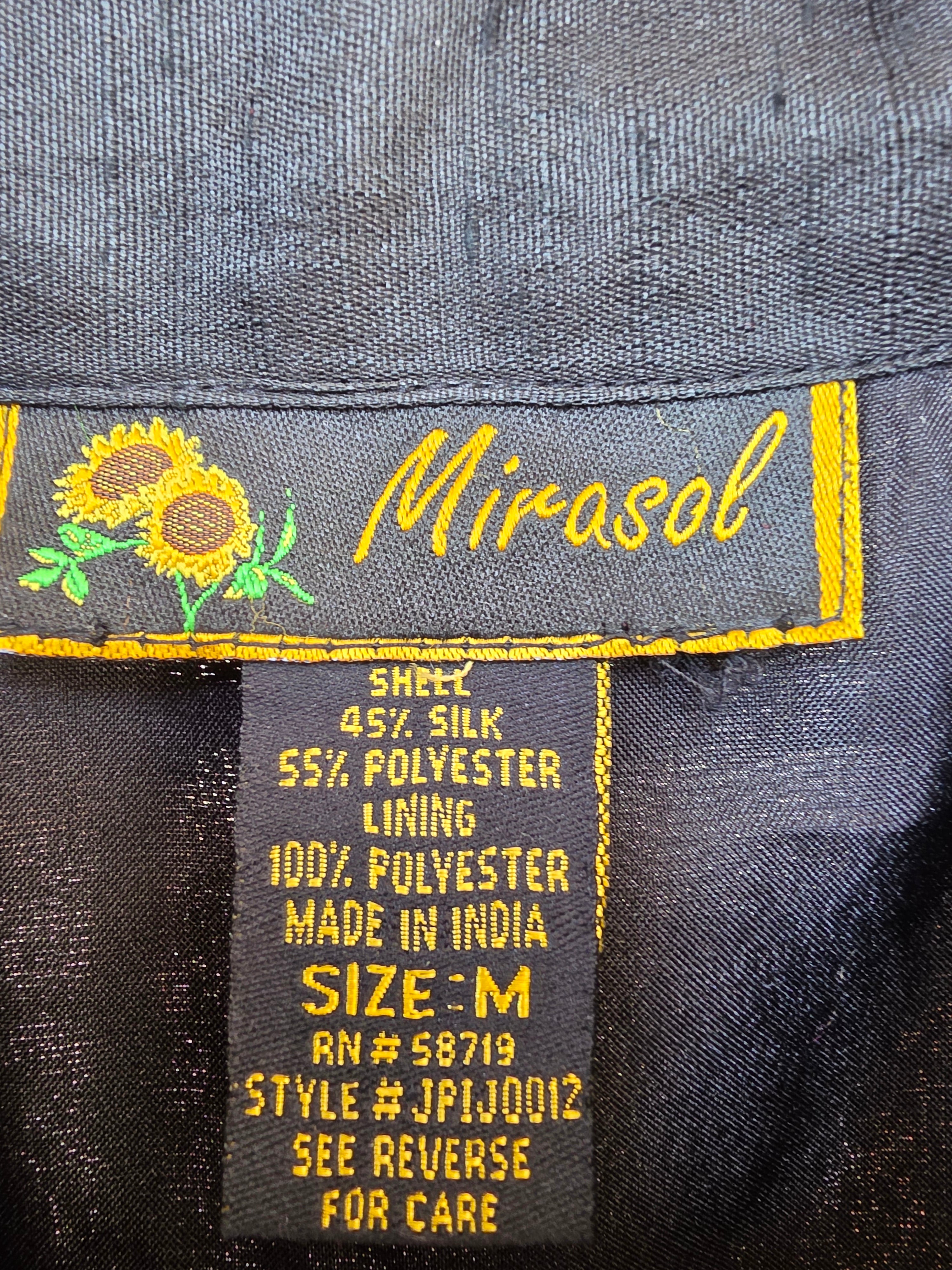 Vintage 90s Mirasol Patchwork Mixed Media Jacket - Size Medium Black Gold Whimsigoth Embroidered Art to Wear Blazer