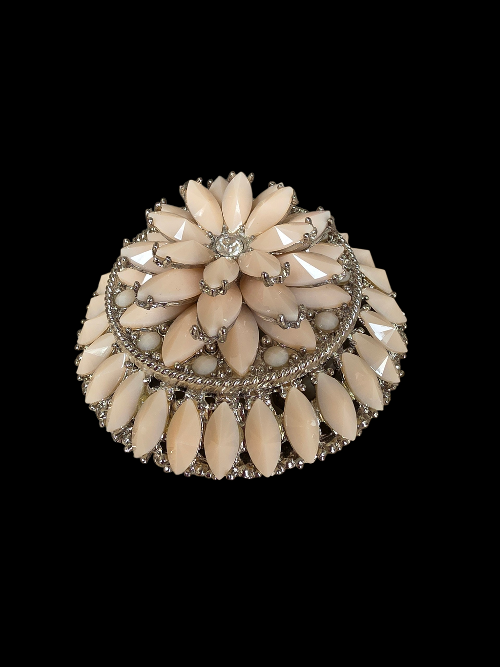 Christian Siriano Silver Tone & Pale Pink Jeweled Flower Hinged Trinket Box