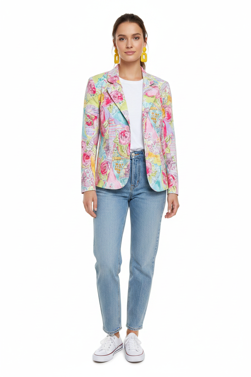 Notches Vintage Scenic Floral Blazer - Maximalist Art Print - Large