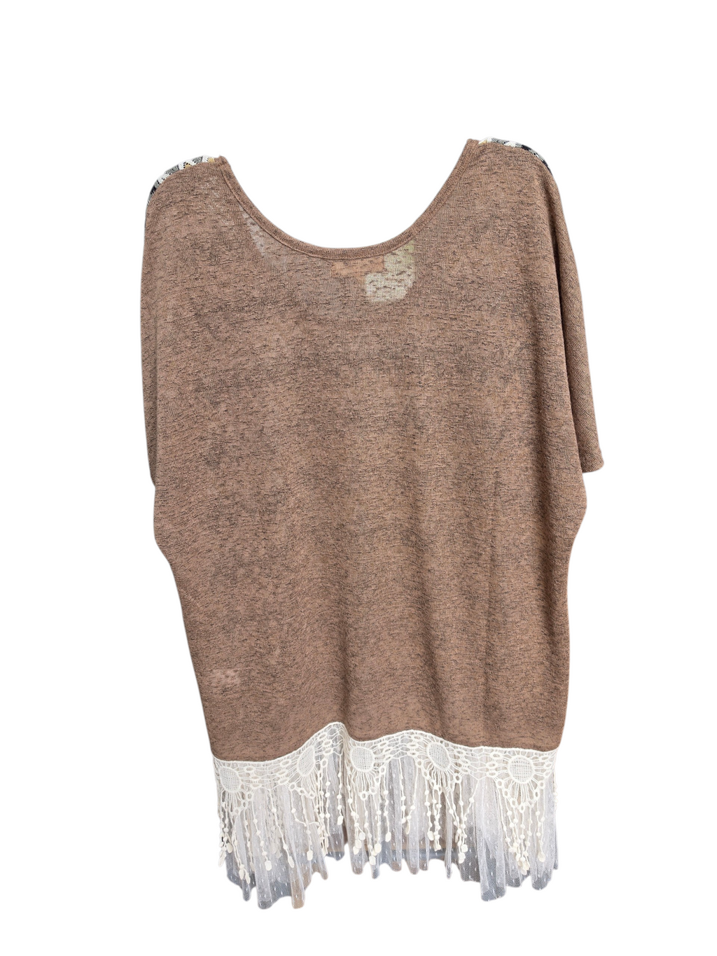 Ryu Chevron Knit Boho Top with Crochet Lace Fringe