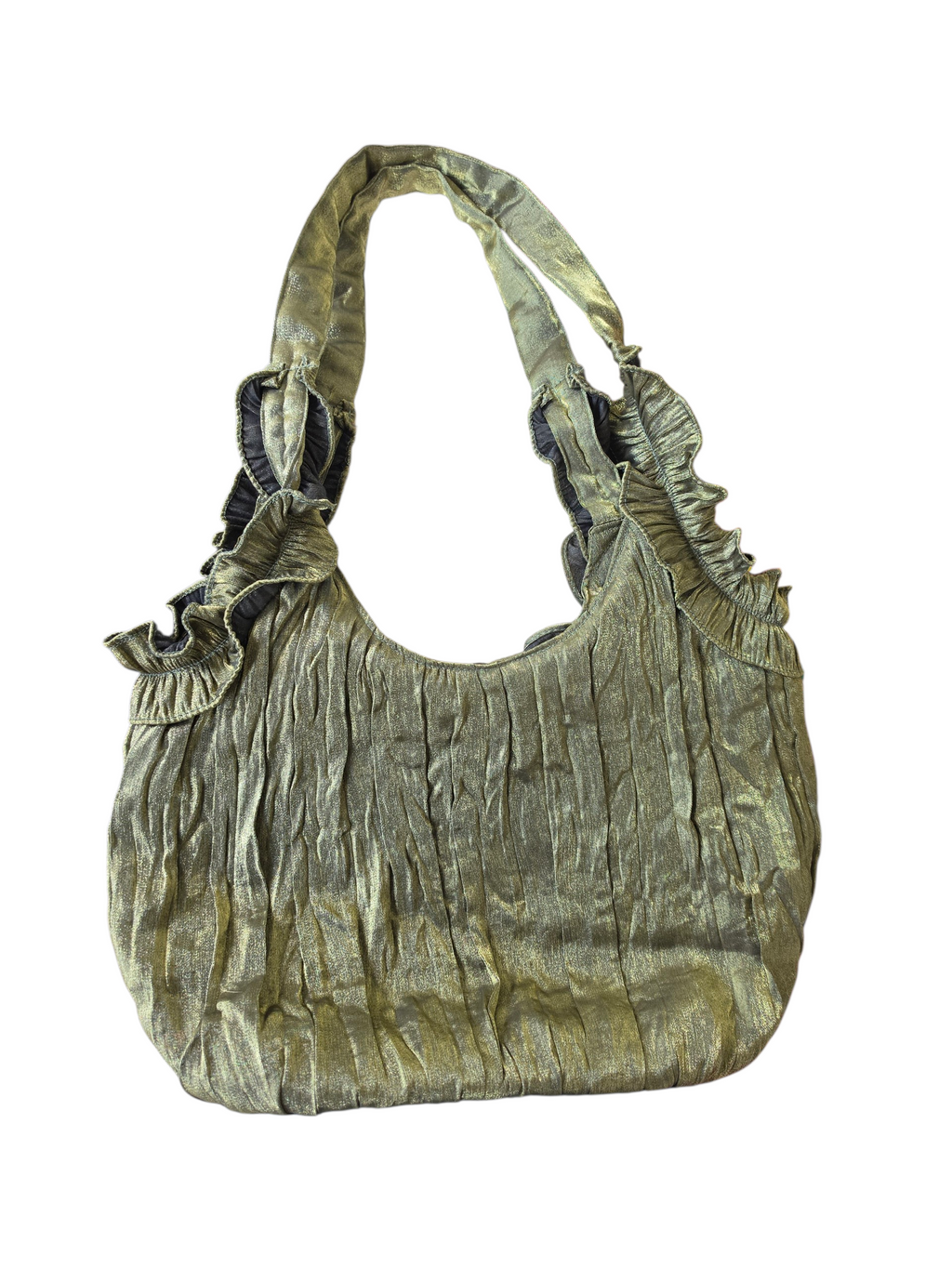 Vintage Y2K Olive Metallic Satin Rosette Hobo Bag