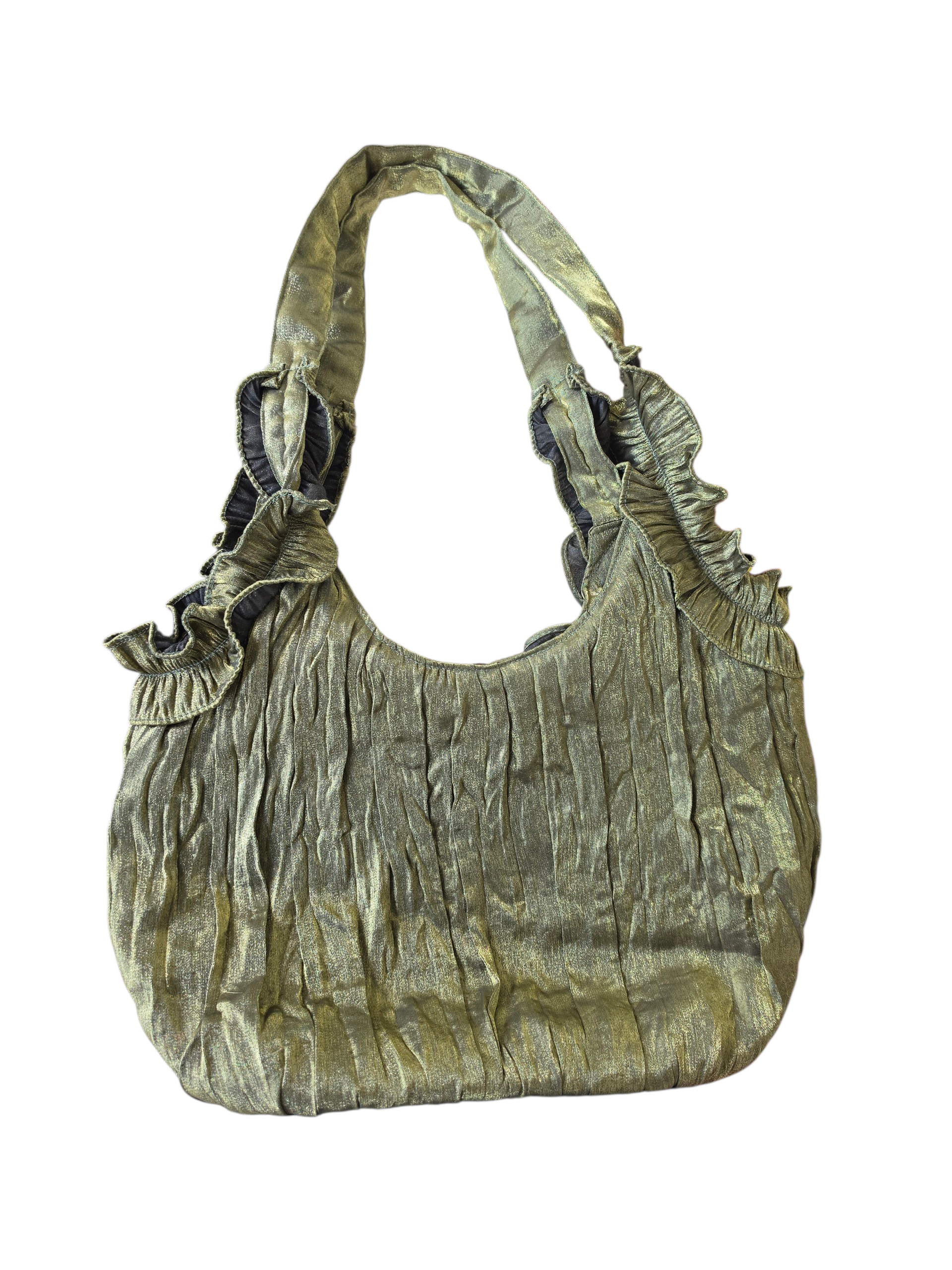 Vintage Y2K Olive Metallic Satin Rosette Hobo Bag