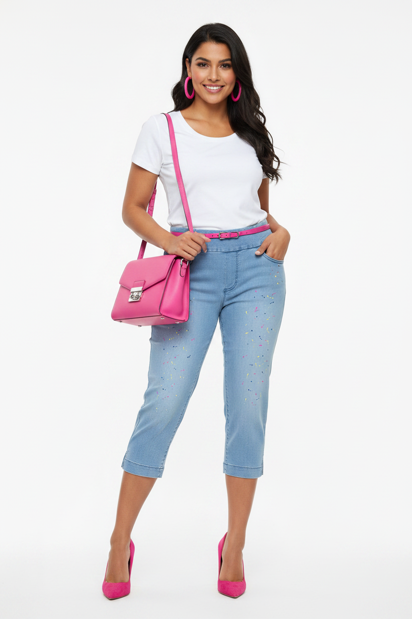 Westbound Light Wash Paint Splatter Cropped Denim Jeans - Size 8